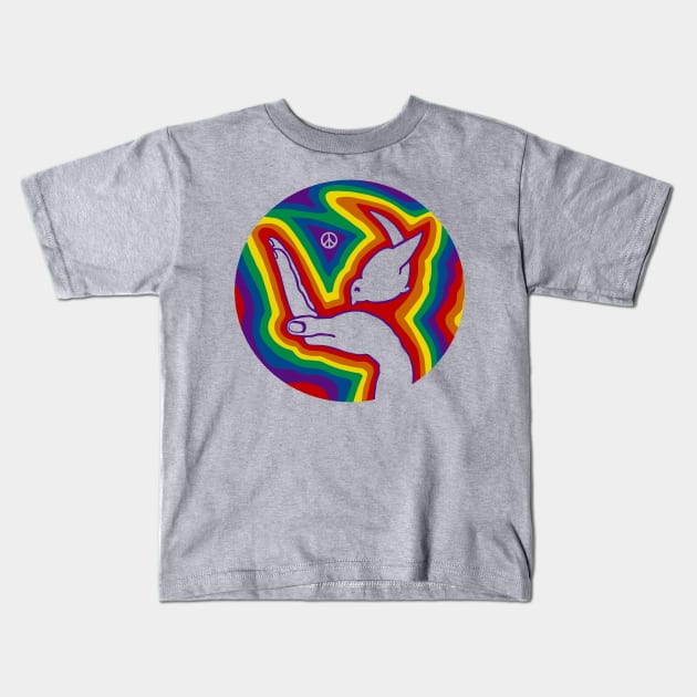 Rainbow Peace Dove Kids T-Shirt by Slightly Unhinged